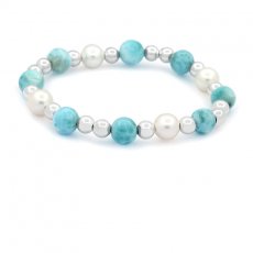 Bracelet de 8 Perles en Larimar de 8.5  9.3 mm - 17.5 cm