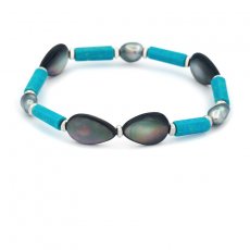 Bracelet de 3 Keishis de Tahiti, Argent, Turquoise et Nacre