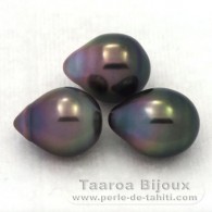 Lot de 3 Perles de Tahiti Semi-Baroques B de 9.3  9.5 mm