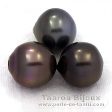 Lot de 3 Perles de Tahiti Semi-Baroques C de 13.7  13.9 mm