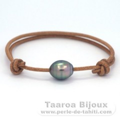 Bracelet en Cuir et 1 Perle de Tahiti Cercle C 10.1 mm