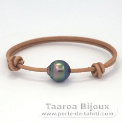 Bracelet en Cuir et 1 Perle de Tahiti Cercle C 11.5 mm