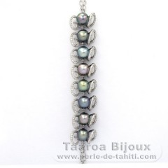 Bracelet en Argent et 8 Perles de Tahiti Semi-Baroques B  8.6  8.8 mm