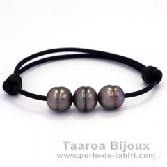 Bracelet en Cuir et 3 Perles de Tahiti Cercles B 10.5 mm
