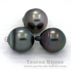 Lot de 3 Perles de Tahiti Semi-Baroques C de 12.7  12.9 mm
