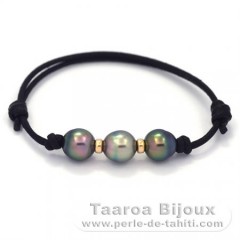 Bracelet en Coton Wax et 3 Perles de Tahiti Semi-Baroques B 8.8 mm