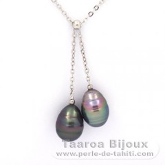 Collier en Argent et 2 Perles de Tahiti Cercles C 9.1 et 9.3 mm