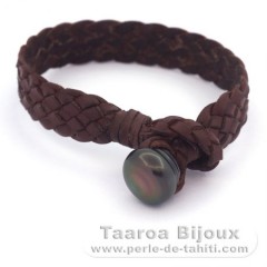 Bracelet en Cuir et 1 Perle de Tahiti Cercle B 13.5 mm