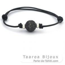 Bracelet en Cuir et 1 Perle de Tahiti Grave 11 mm