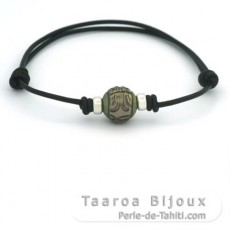 Bracelet en Cuir et 1 Perle de Tahiti Grave  10.4 mm