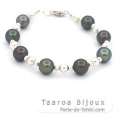 Bracelet en Argent et 8 Perles de Tahiti Rondes C 8.2  8.5 mm