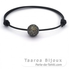 Bracelet en Cuir et 1 Perle de Tahiti Grave  11.4 mm