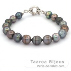 Bracelet de 17 Perles de Tahiti Cercles B/C 8.2  9.3 mm et Argent .925