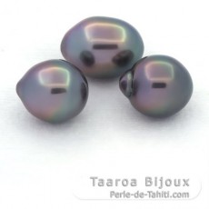 Lot de 3 Perles de Tahiti Semi-Baroques B de 11  11.2 mm