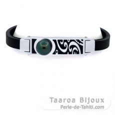 Bracelet en Acier Inoxydable, Noprne et 1 Perle de Tahiti Ronde C 10.4 mm