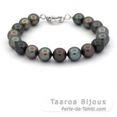 Bracelet de 17 Perles de Tahiti Rondes C de 10.1  10.5 mm et Argent