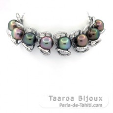 Bracelet en Argent et 8 Perles de Tahiti Semi-Baroques C+ de 9.5  10 mm