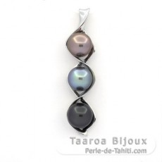 Pendentif en Argent et 3 Perles de Tahiti Semi-Baroques B de 10.1  10.3 mm