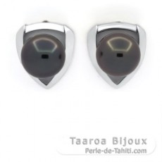 Boucles d'Oreilles en Argent et 2 Perles de Tahiti Rondes C 9.5 mm