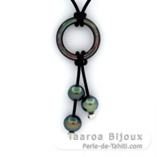 Collier en Cuir et 3 Perles de Tahiti Semi-Baroques C de 9.6  10.3 mm