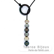 Collier en Cuir et 6 Perles de Tahiti Semi-Baroques C de 10.1  10.9 mm