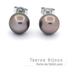 Boucles d'oreilles en Argent et 2 Perles de Tahiti Rondes C 8.4 mm